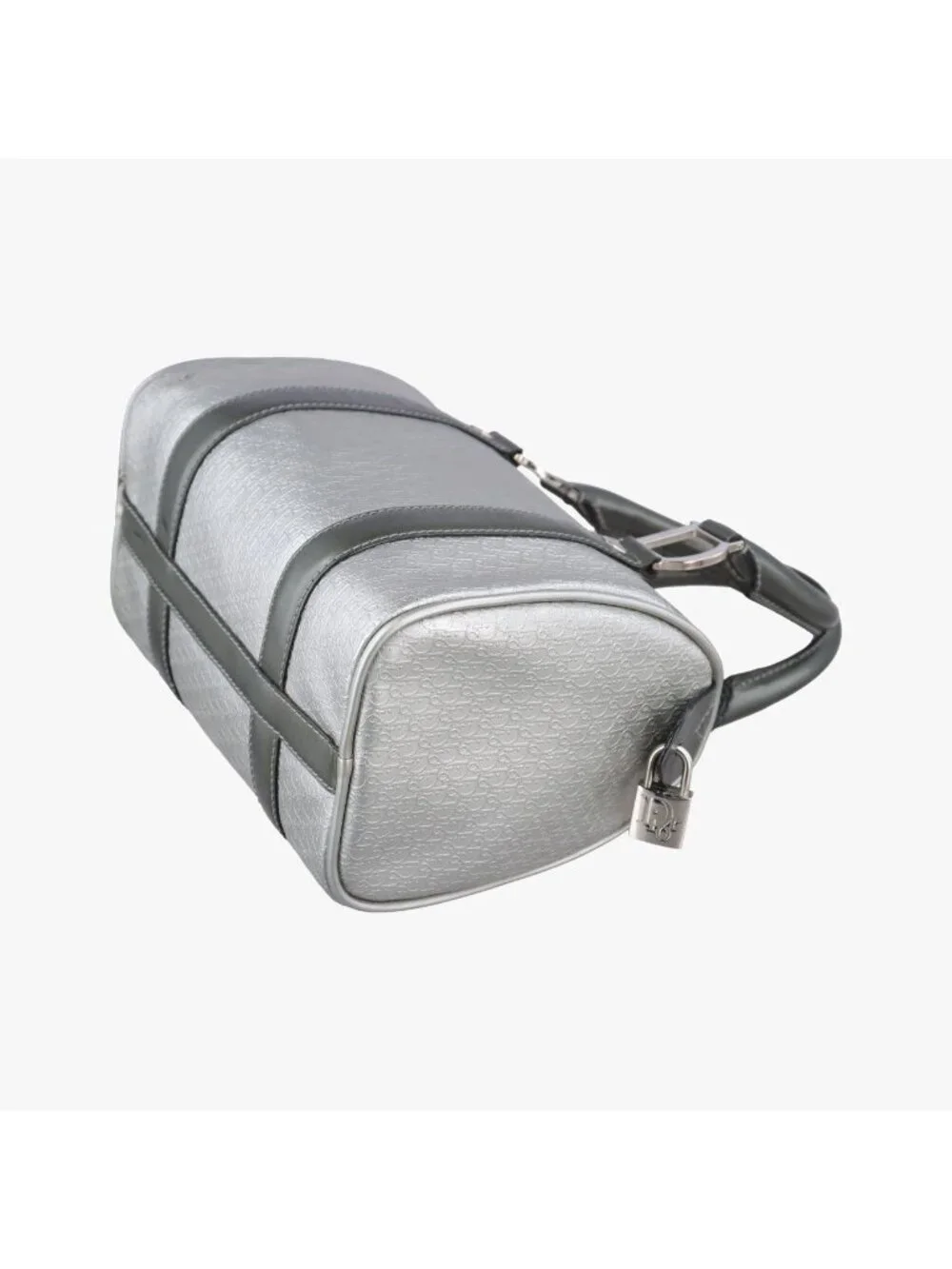 Dior Zucca Pattern Zucchino Glitter Logo Silver Gray Leather PZ Handbag